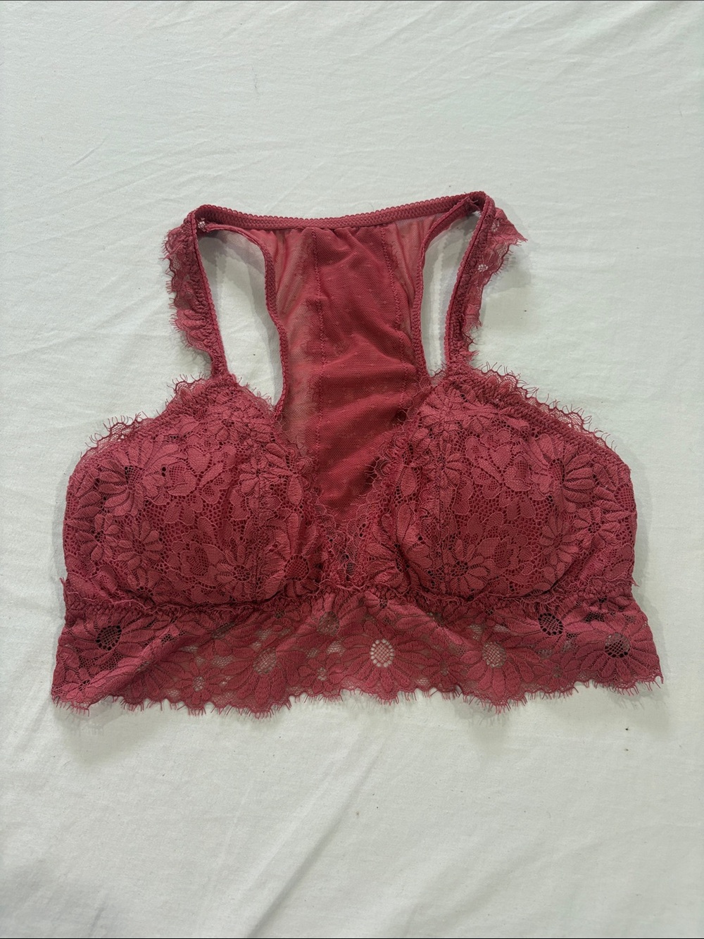 aerie Floral Lace Racerback Bralette in Wine Red